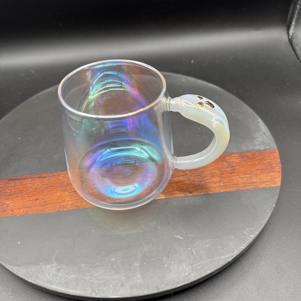 Opal Iridescent 16oz Ghost Handle Mug Glass Halloween Dessert Cup Adorable